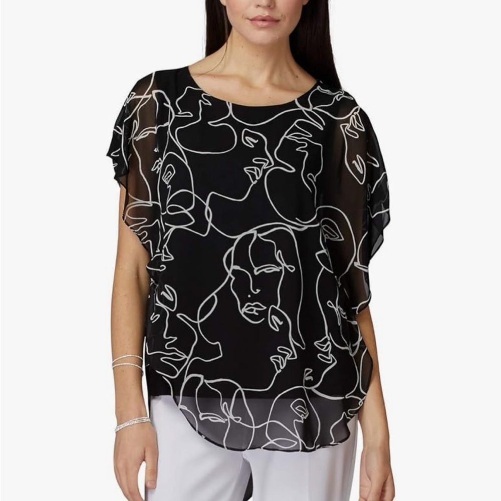 NWT Joseph Ribkoff Black and White Chiffon Overlay Blouse Size 10